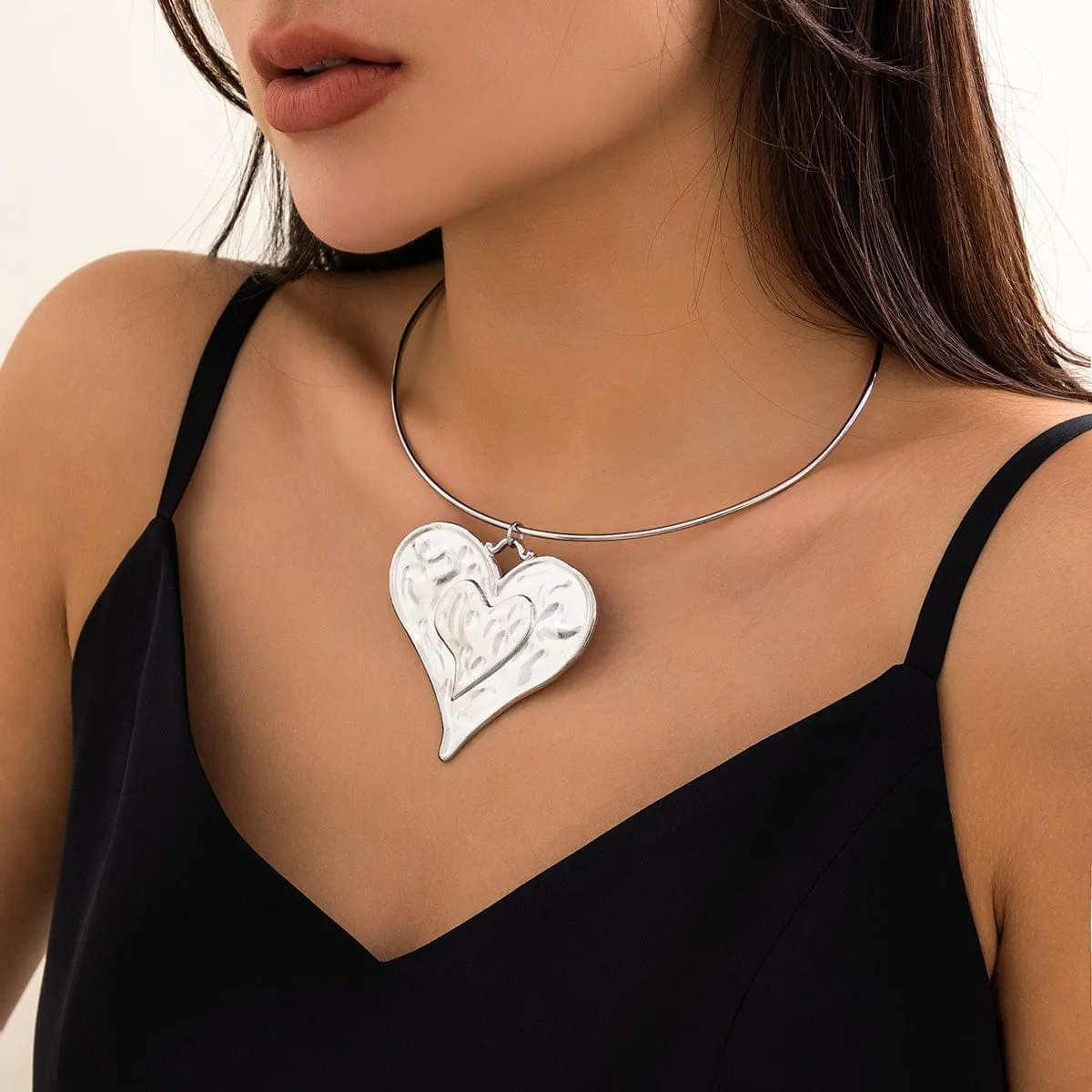 Geometric Gold Silver Plated Heart Pendant Necklace