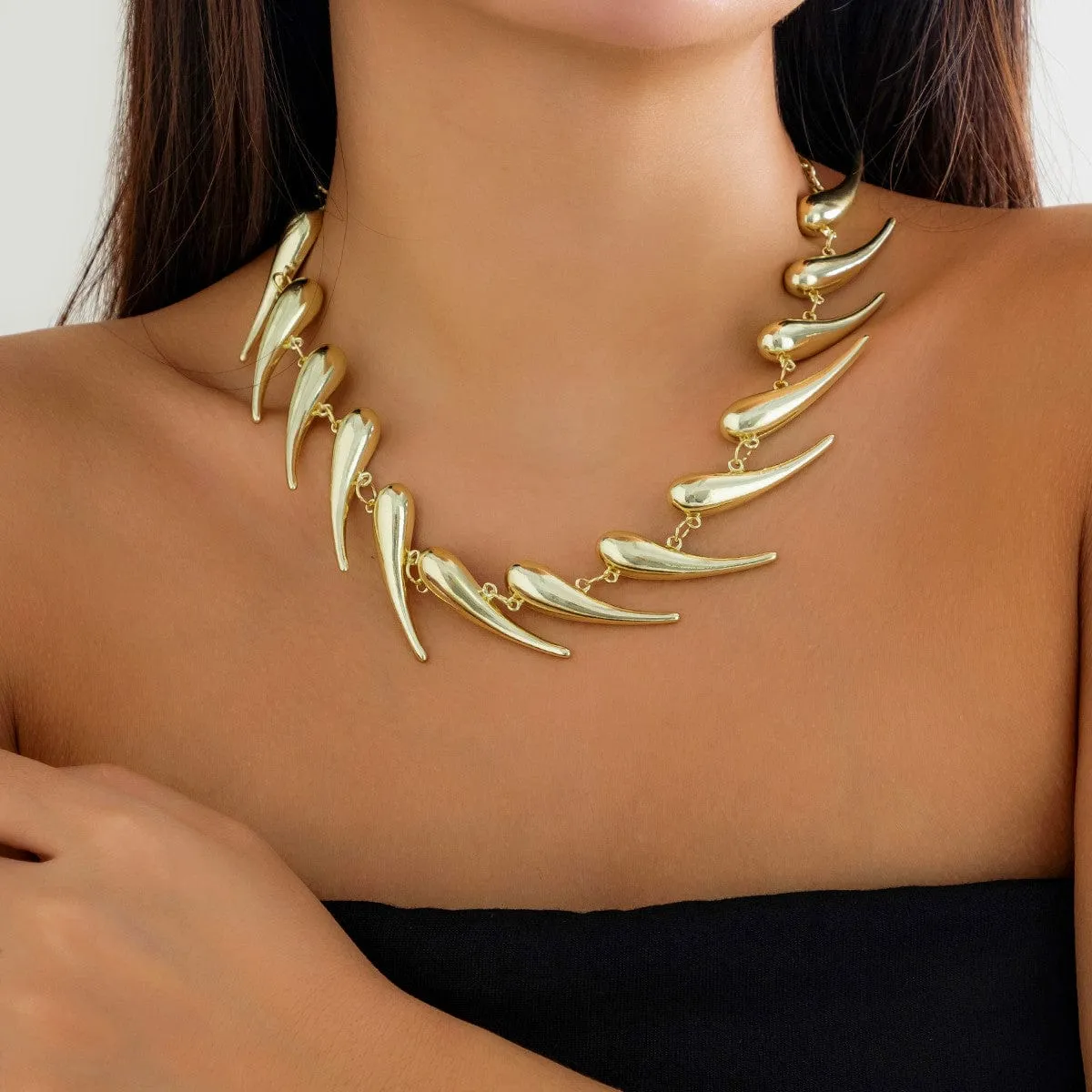 Geometric Gold Silver Plated Waterdrop Necklace