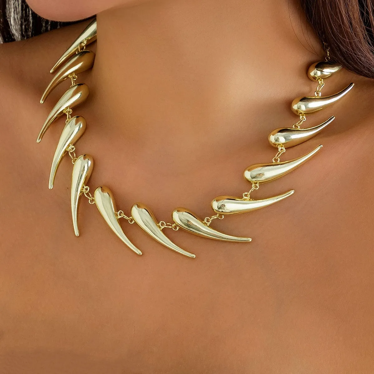 Geometric Gold Silver Plated Waterdrop Necklace