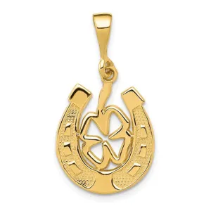 Glossy 4-Leaf Clover Horseshoe Frame Pendant (14K)