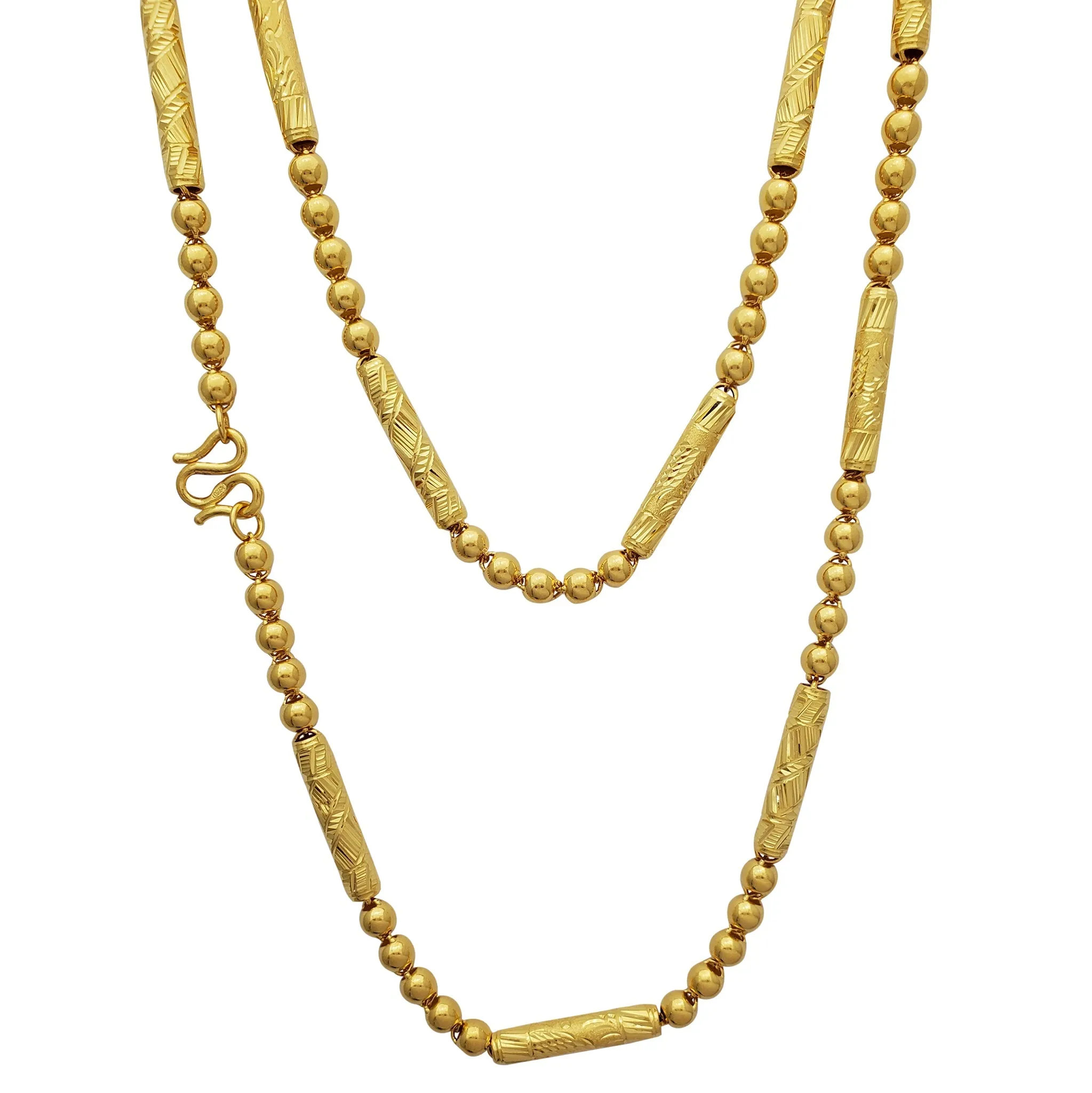Glossy Diamond-cuts Bar & Ball Necklace (24K)