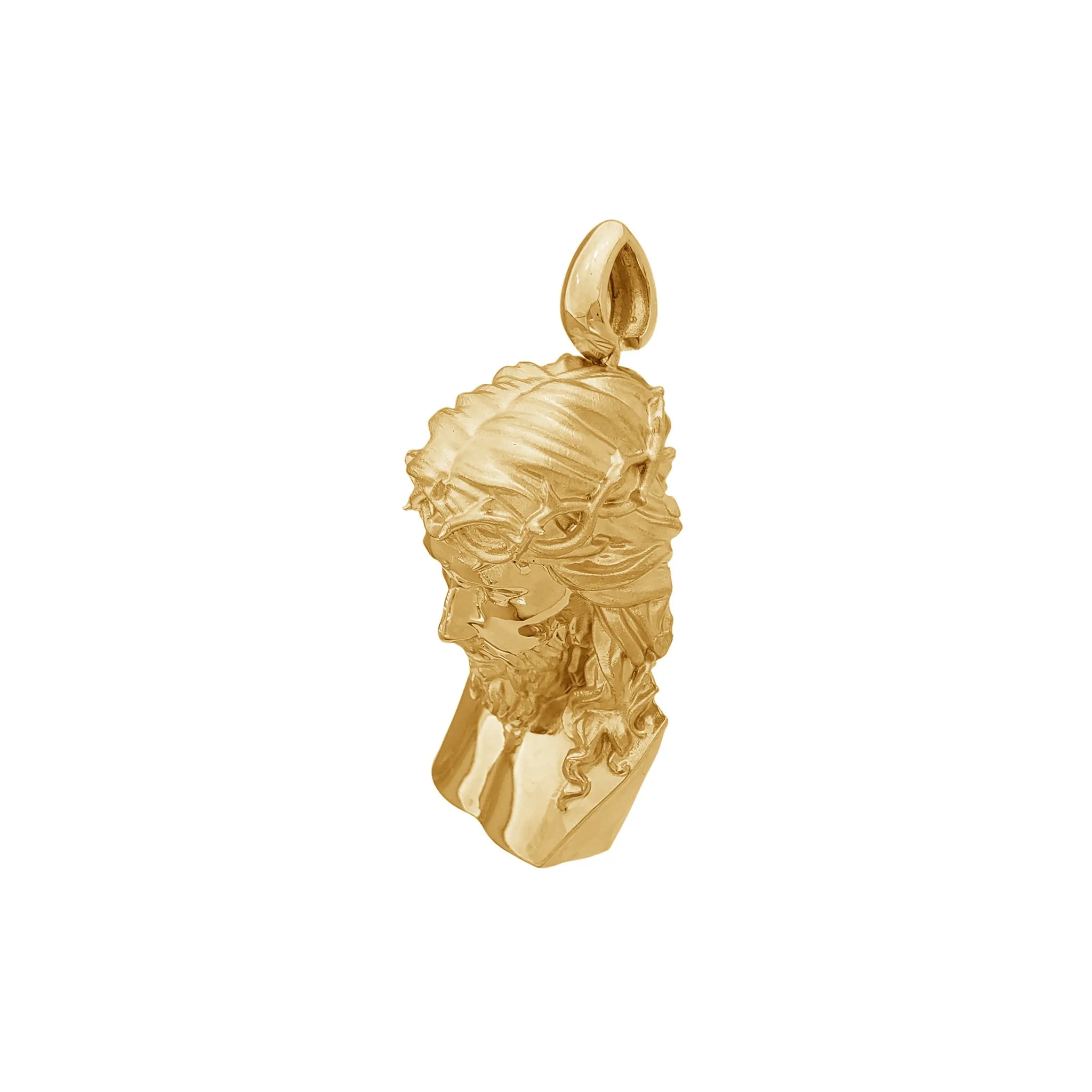 Glossy-Matte Textured Jesus Head Pendant (14K)
