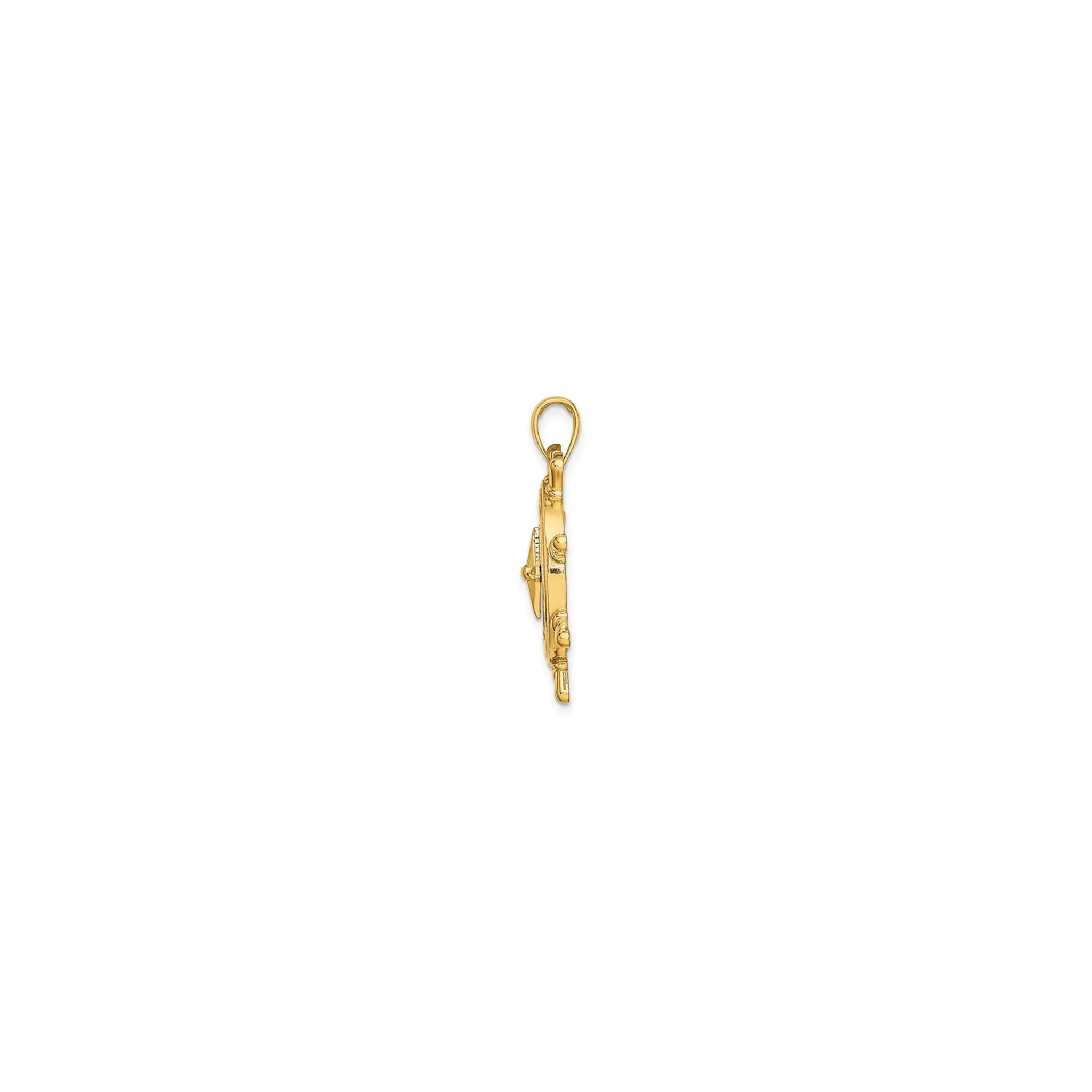 Glossy Ship Steering Wheel Nautical Compass Pendant (14K)