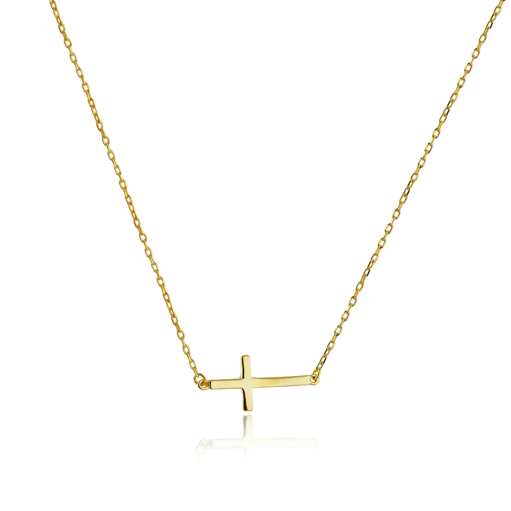 Glossy Sideways Cross Necklace (14K)