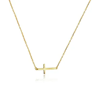 Glossy Sideways Cross Necklace (14K)