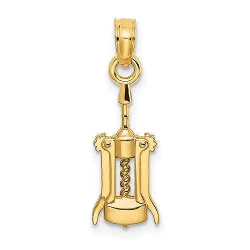 Glossy Textured Wine Opener Pendant (14K)