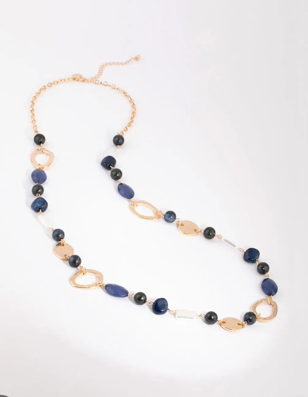 Gold & Blue Pearl & Bead Long Necklace
