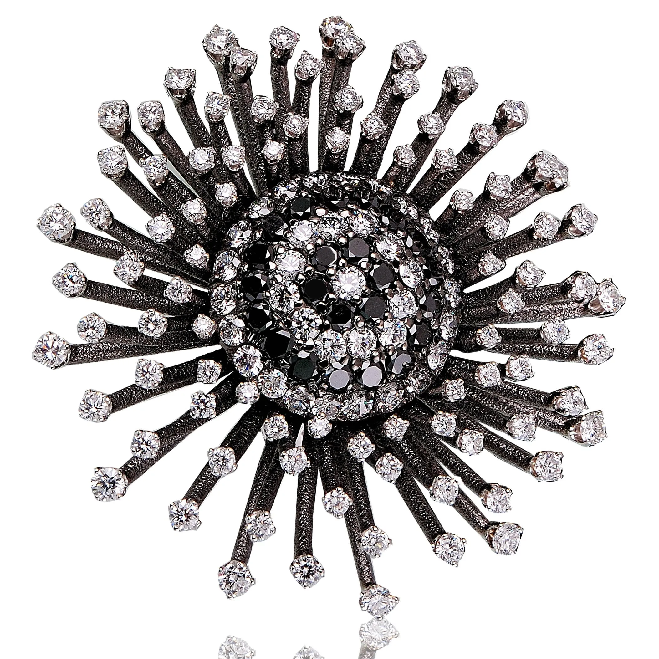 Gold Astra Ring with White & Black Diamonds