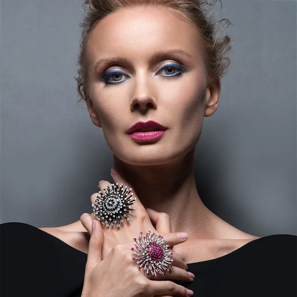 Gold Astra Ring with White & Black Diamonds