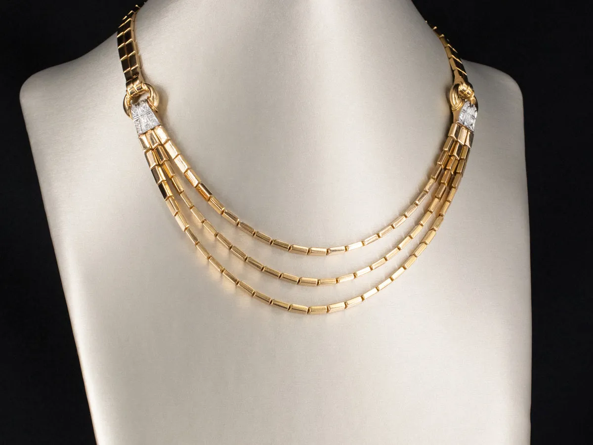 Gold Bar Link Necklace with Diamond Accents in 18K Yellow and White Gold