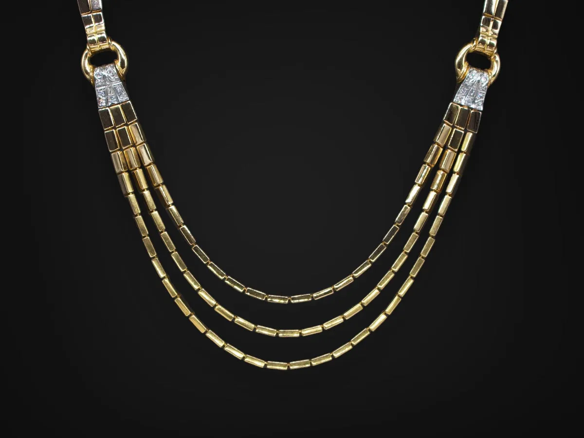 Gold Bar Link Necklace with Diamond Accents in 18K Yellow and White Gold