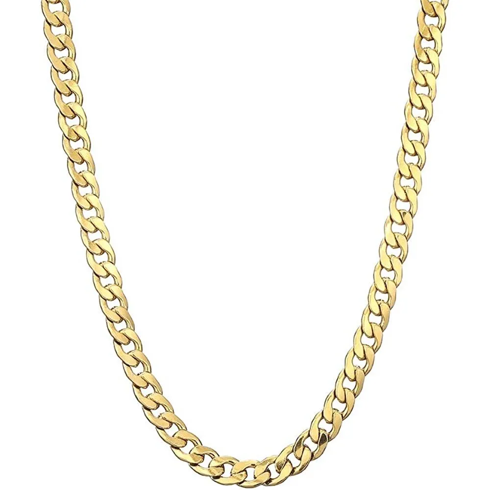 Gold Chain Necklace, 22 Inch Golden Ultra Luxury Looking Feeling Real Solid 14K Gold plated Curb Fake Neck Chain for Party Dancing