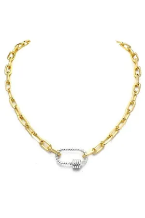 Gold Linked Chain Necklace With Silver Station