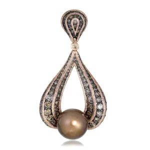 Gold Twist Pendant With Chocolate Pearl & Diamonds
