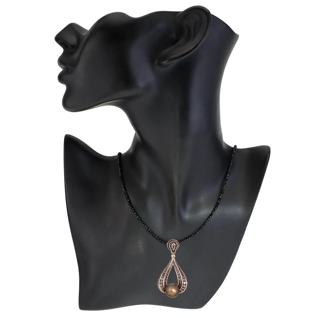Gold Twist Pendant With Chocolate Pearl & Diamonds