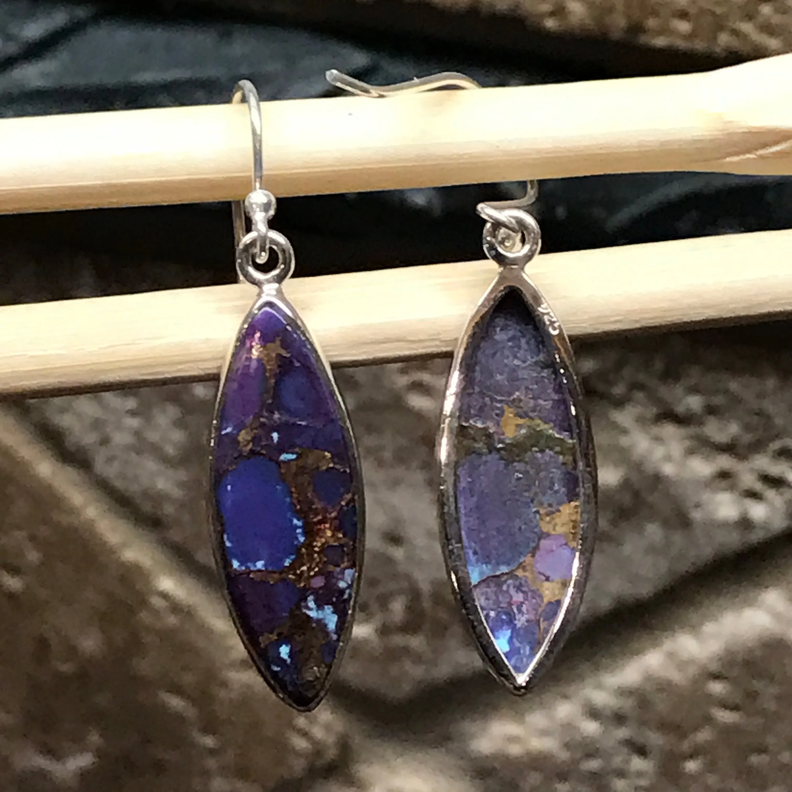 Gorgeous Purple Copper Turquoise 925 Solid Sterling Silver Earrings 35mm