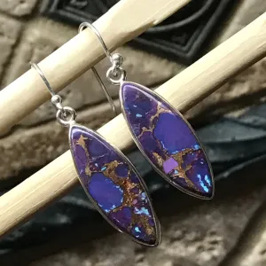 Gorgeous Purple Copper Turquoise 925 Solid Sterling Silver Earrings 35mm
