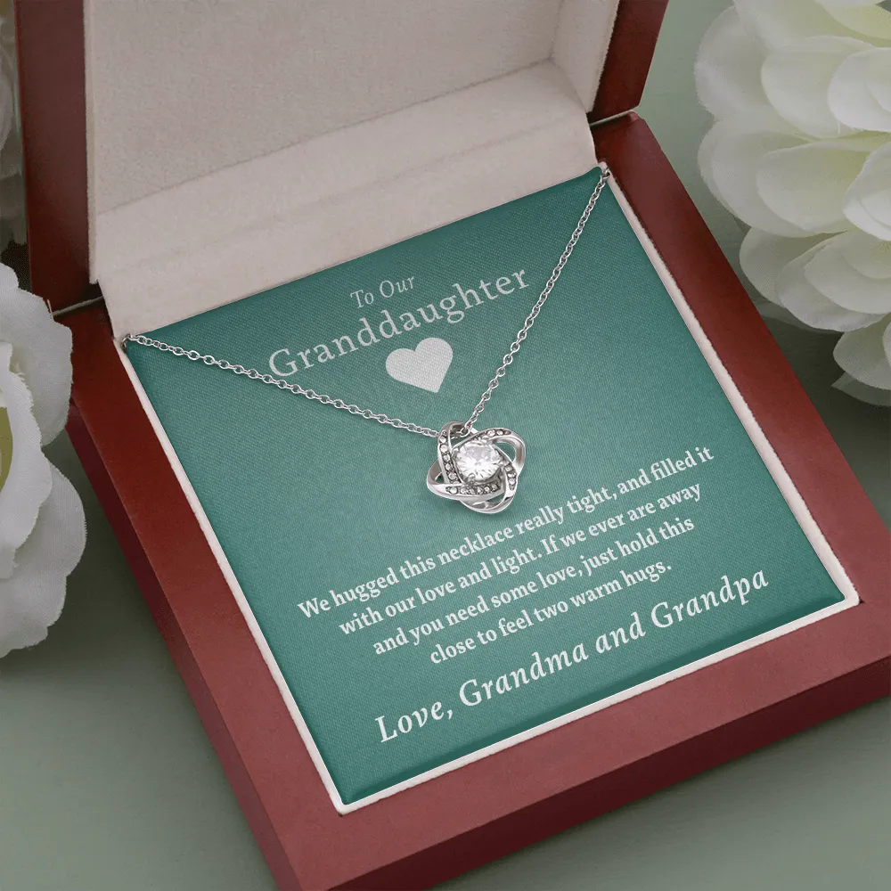 Granddaughter - Warm Hugs (Grandma & Grandpa) | Beautiful 14k White Gold Granddaughter Knot Necklace