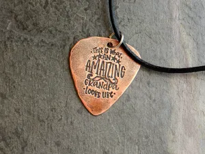 Grandpa guitar pick necklace in copper