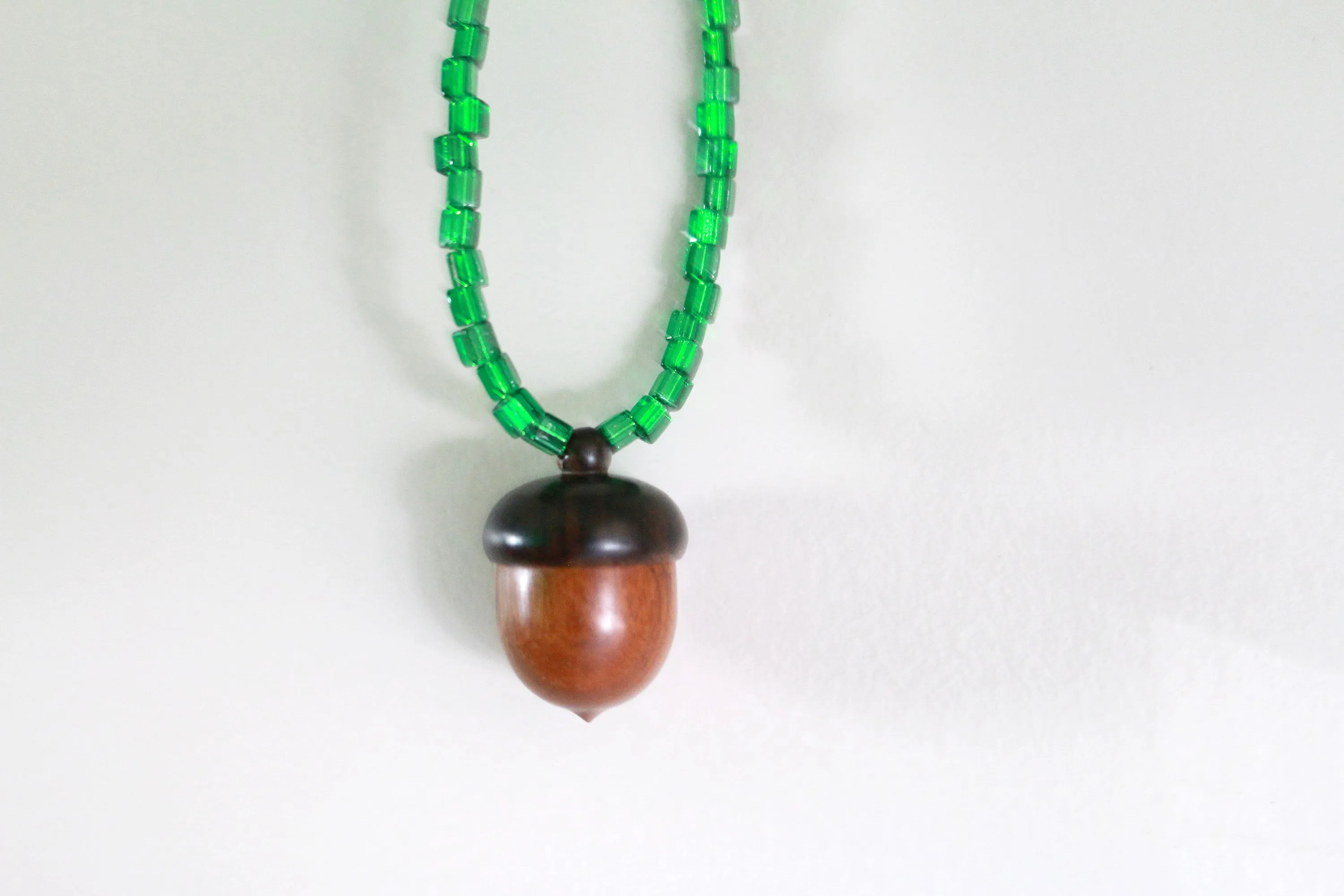Grass Glass Acorn Locket/Stash Necklace