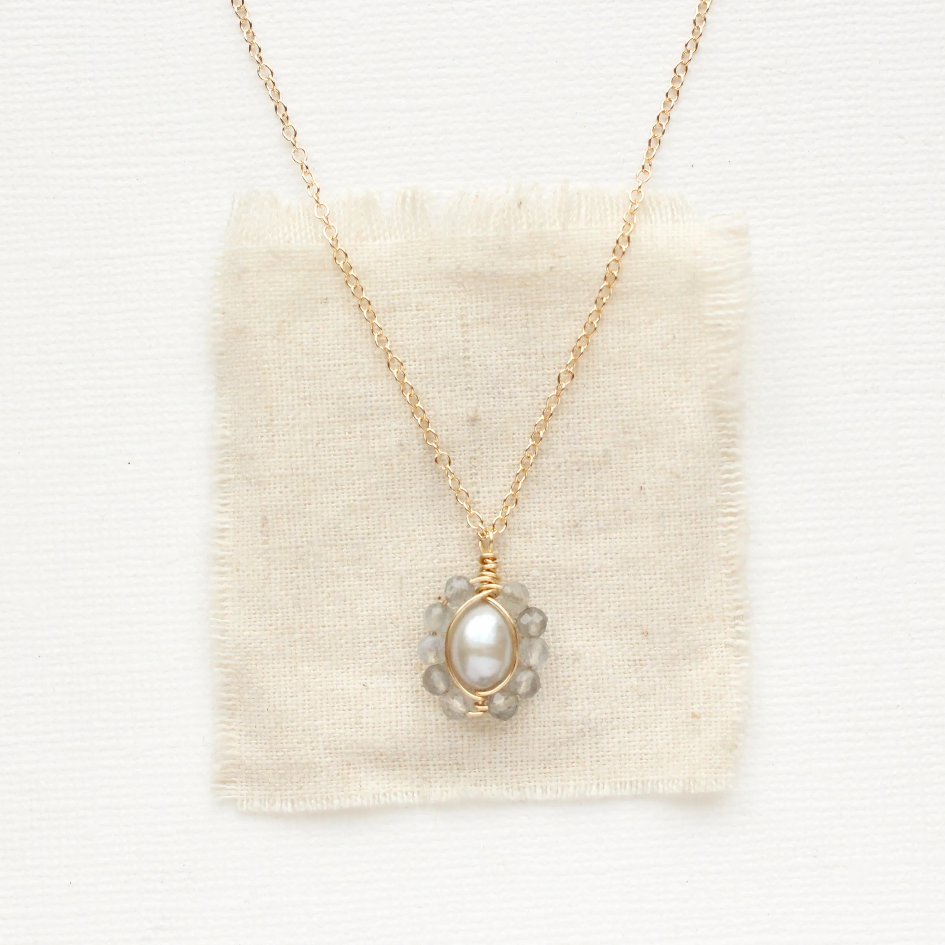Gray Pearl & Labradorite Flower Necklace