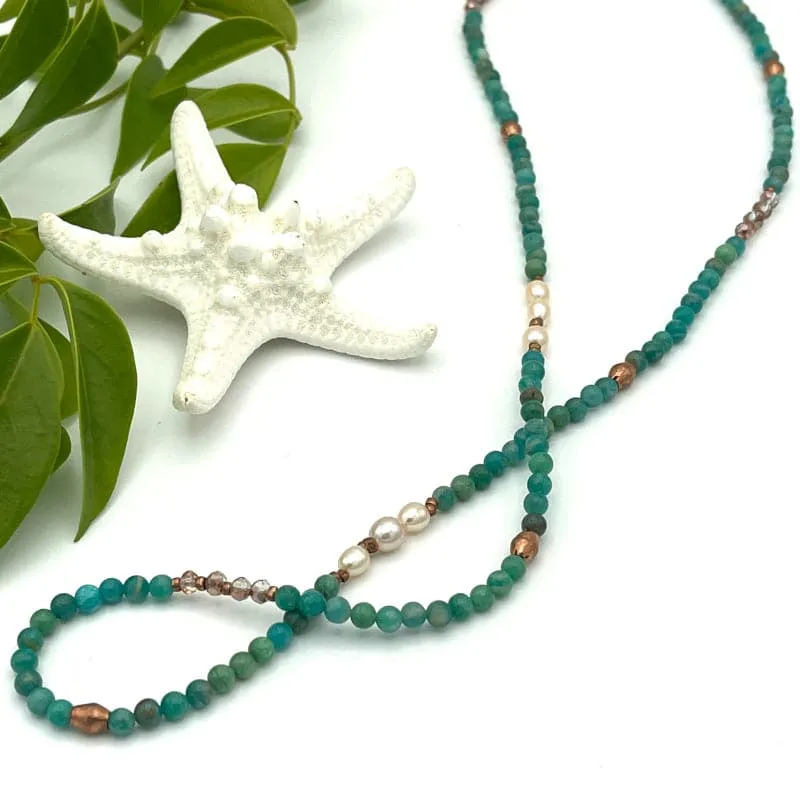 Green Amazonite Gemstone Dainty Bead Necklace