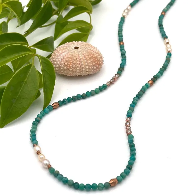 Green Amazonite Gemstone Dainty Bead Necklace