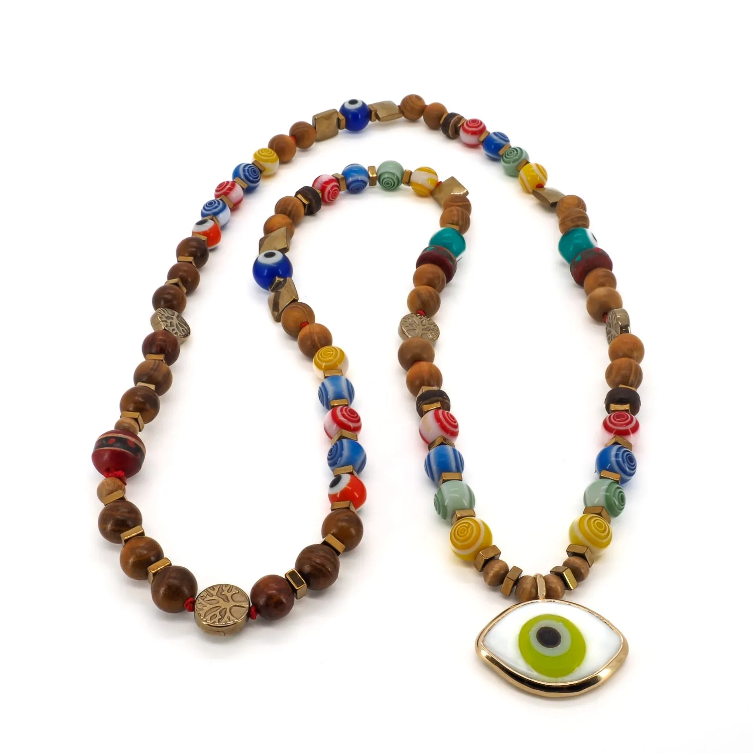 Green Evil Eye Pendant Colorful Beaded Good Vibes Necklace