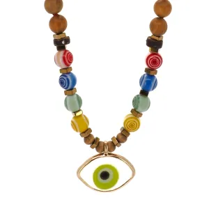 Green Evil Eye Pendant Colorful Beaded Good Vibes Necklace