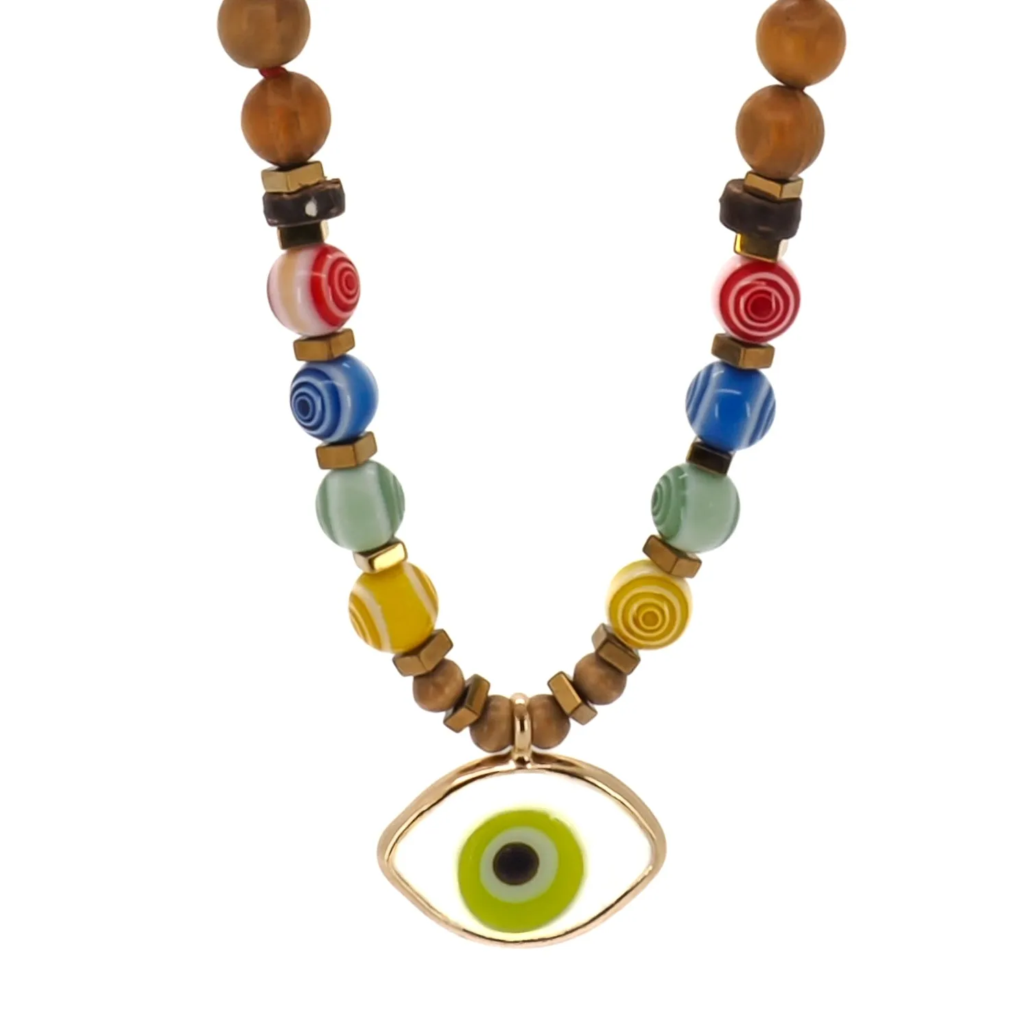 Green Evil Eye Pendant Colorful Beaded Good Vibes Necklace