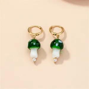Green Resin & Pearl 18K Gold-Plated Mushroom Drop Earrings
