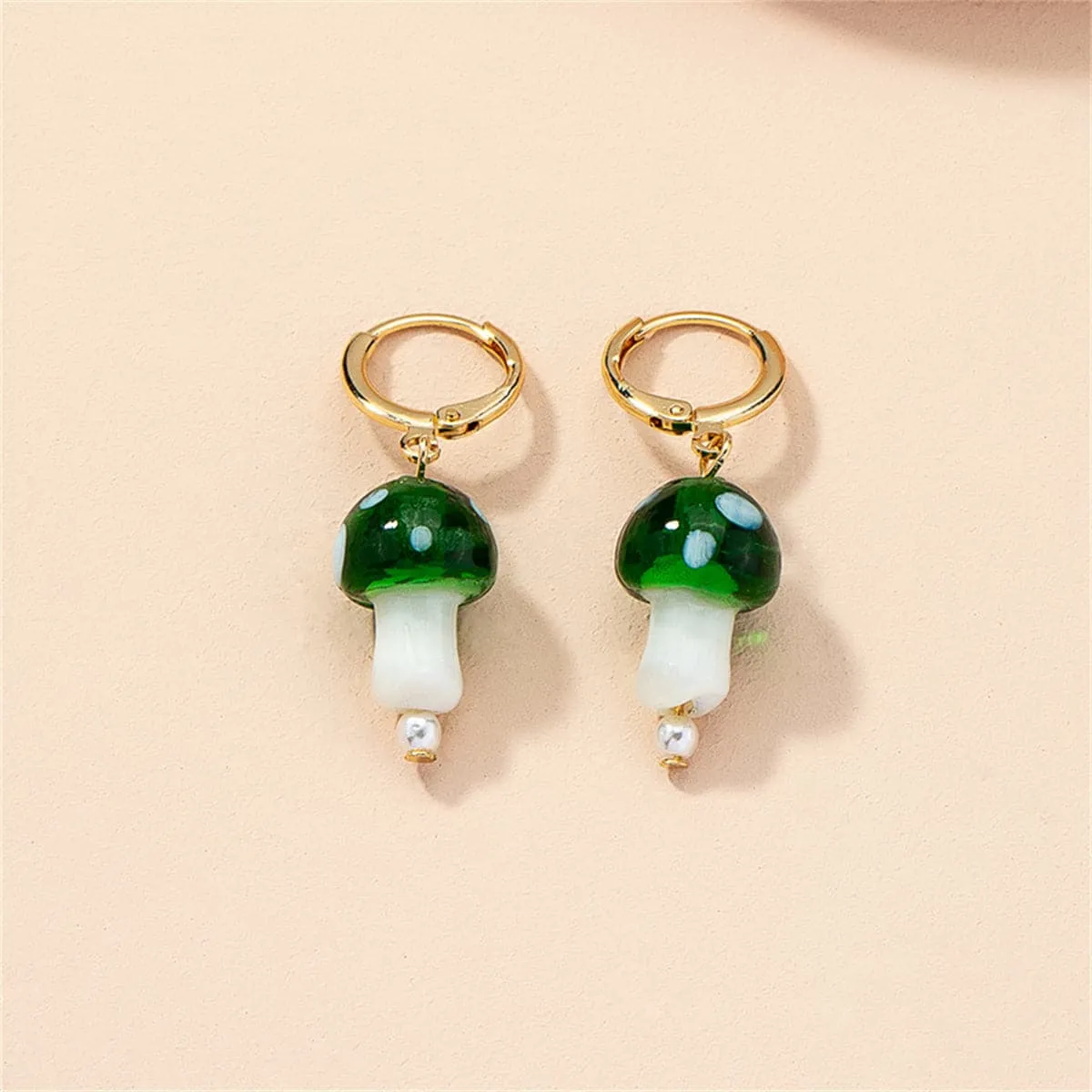 Green Resin & Pearl 18K Gold-Plated Mushroom Drop Earrings