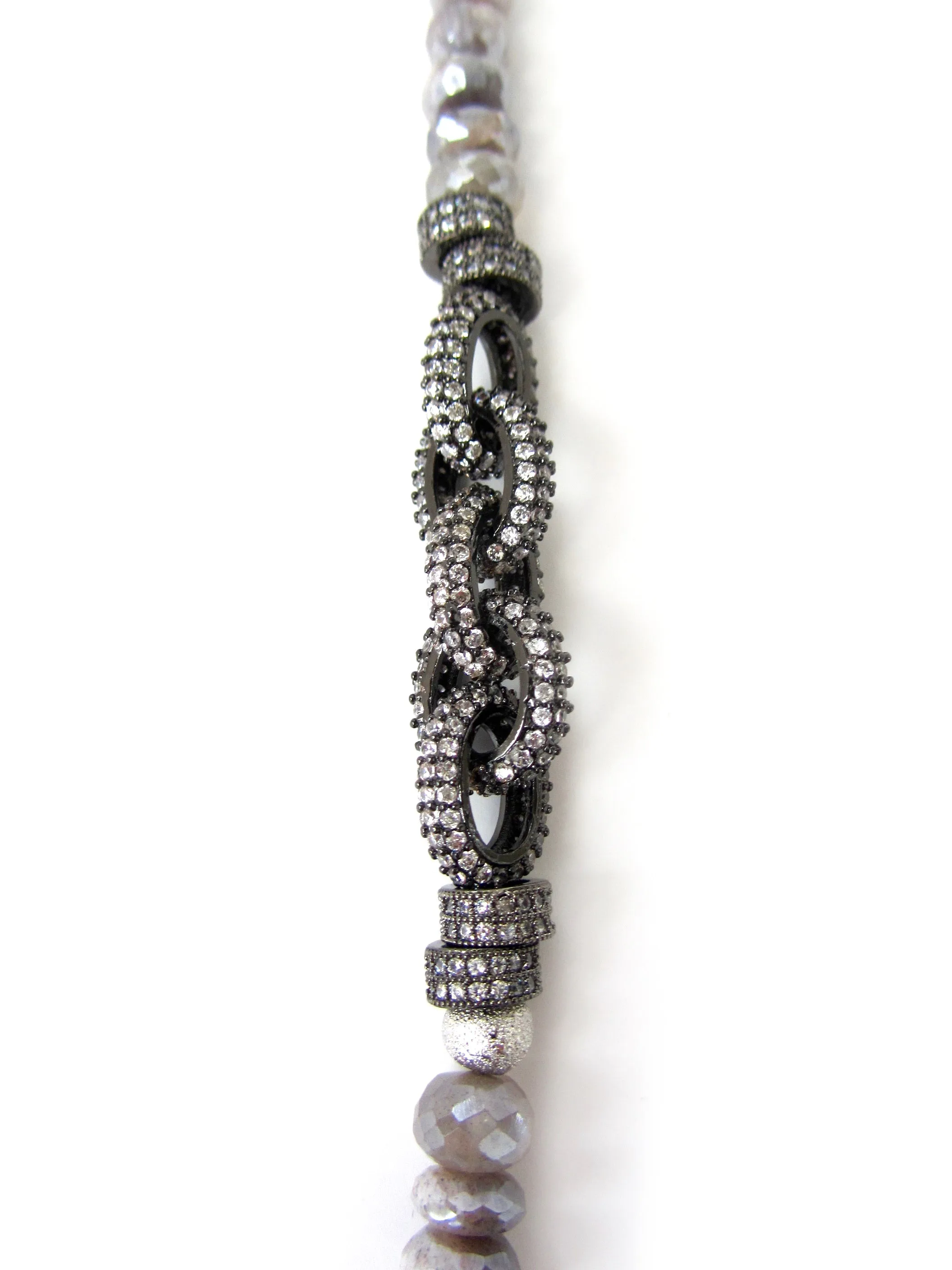 Grey Moonstone Necklace with Pave Chain Links