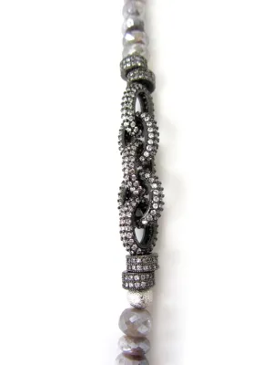 Grey Moonstone Necklace with Pave Chain Links