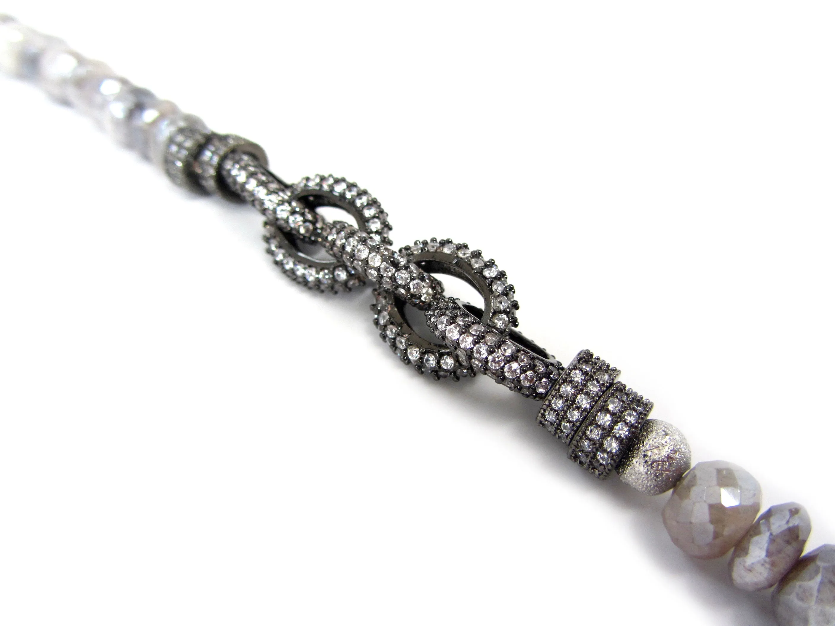 Grey Moonstone Necklace with Pave Chain Links