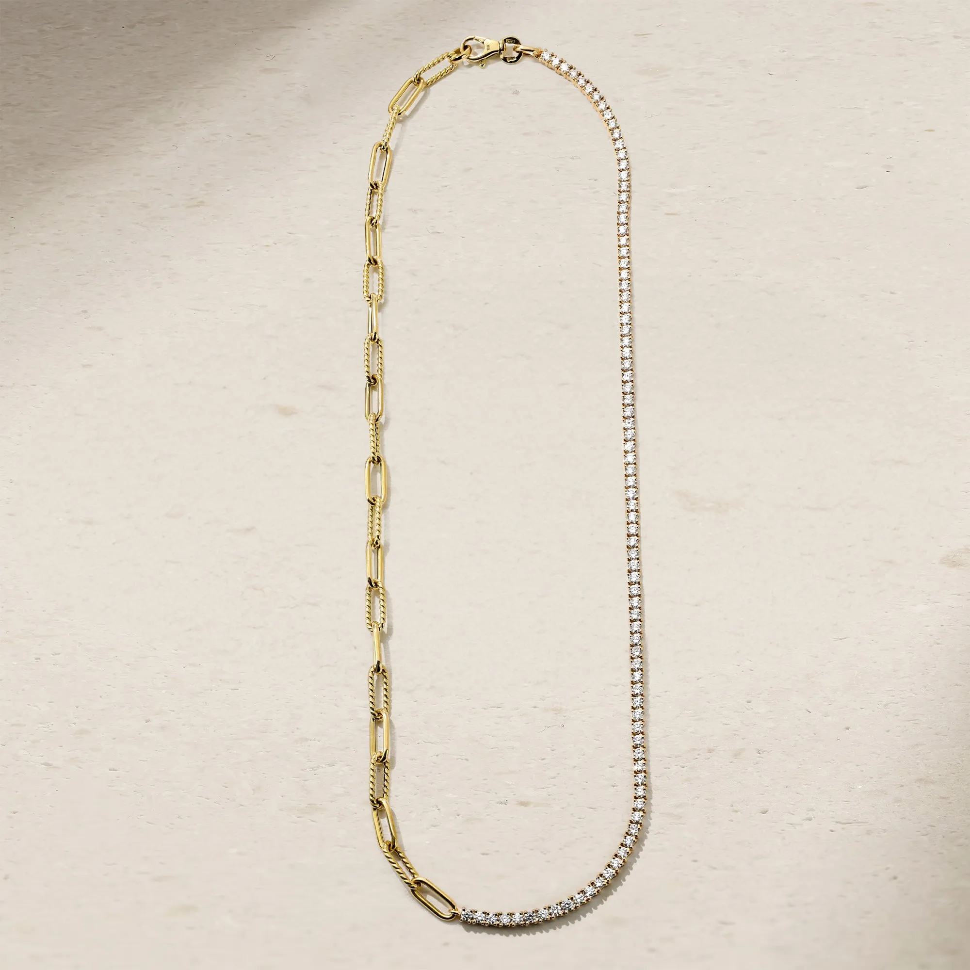 Half and Half Diamond and Chunky Link Necklace