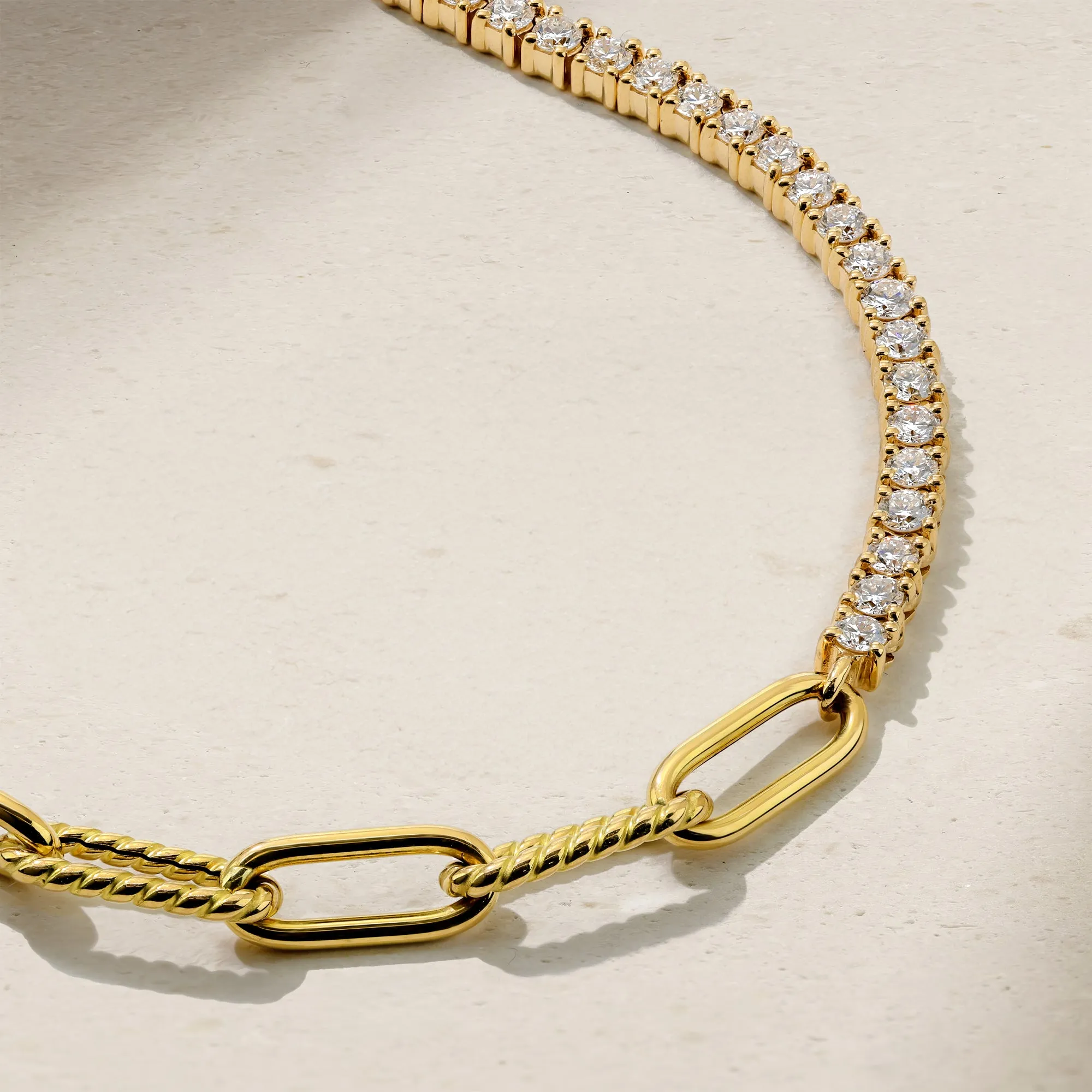 Half and Half Diamond and Chunky Link Necklace