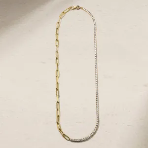 Half and Half Diamond and Chunky Link Necklace