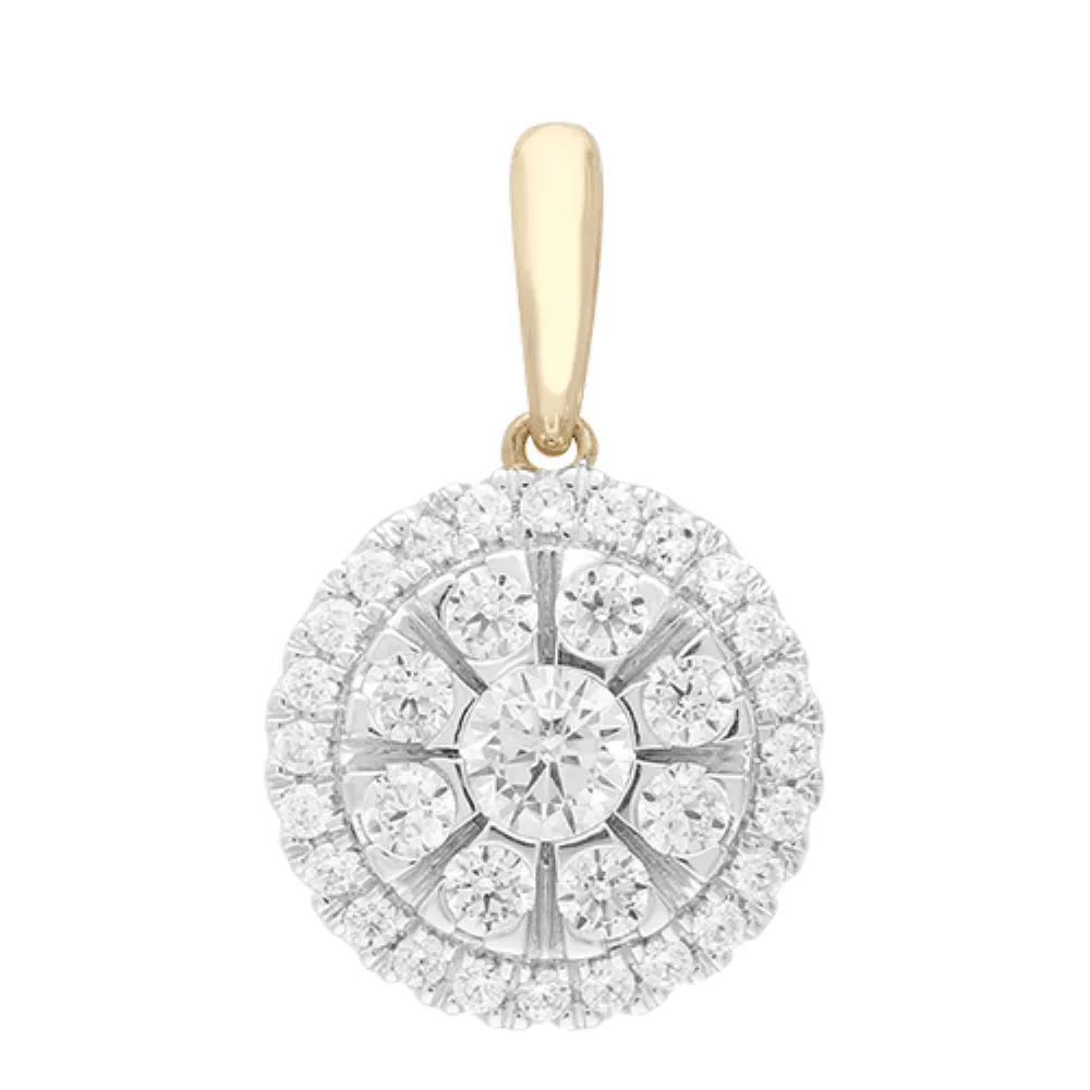 Halo Necklace with 1/2ct of Diamonds in 9ct Yellow Gold