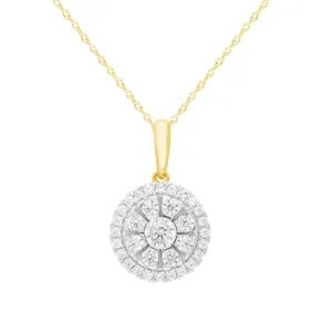 Halo Necklace with 1/2ct of Diamonds in 9ct Yellow Gold