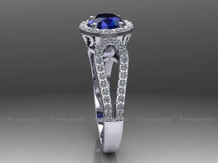 Halo Sapphire and Diamond Wedding Ring
