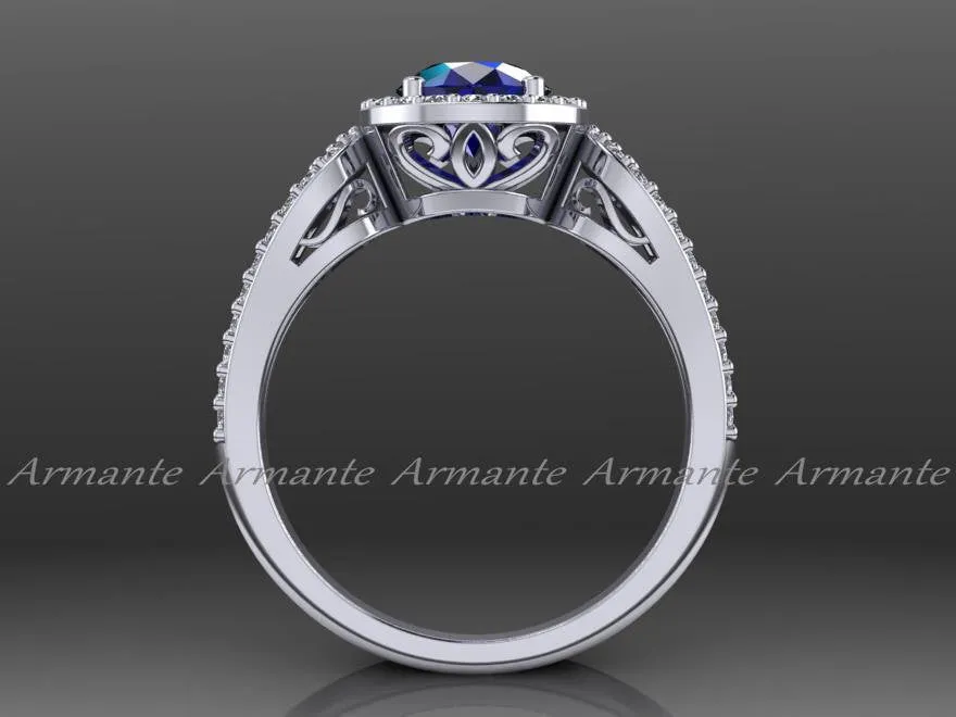 Halo Sapphire and Diamond Wedding Ring