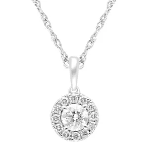 Halo Solitaire Pendant Necklace with 1/4ct of Laboratory Grown Diamonds in Sterling Silver and Platinum