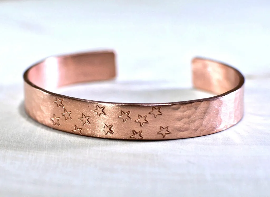 Hammered copper cuff bracelet with stars