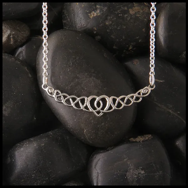 Heart Knot Bar Pendant in Silver