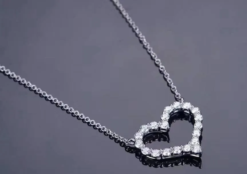 Heart Moissanite Necklace | Heart Shaped S925 Sterling Silver Clavicle Charm Necklace | 3 Sizes Collarbone Necklace