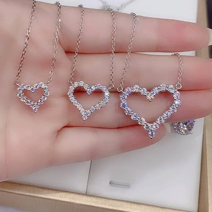 Heart Moissanite Necklace | Heart Shaped S925 Sterling Silver Clavicle Charm Necklace | 3 Sizes Collarbone Necklace