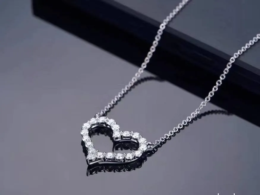 Heart Moissanite Necklace | Heart Shaped S925 Sterling Silver Clavicle Charm Necklace | 3 Sizes Collarbone Necklace