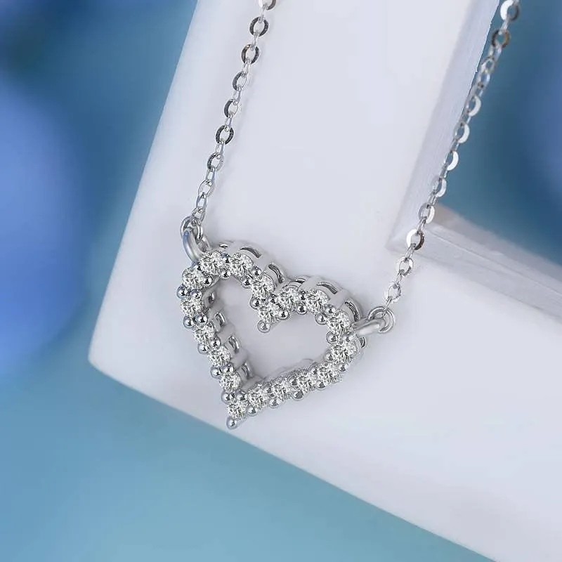 Heart Moissanite Necklace | Heart Shaped S925 Sterling Silver Clavicle Charm Necklace | 3 Sizes Collarbone Necklace