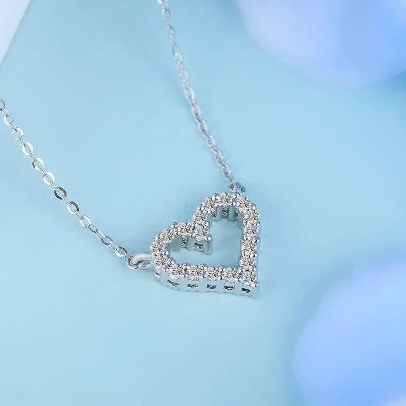 Heart Moissanite Necklace | Heart Shaped S925 Sterling Silver Clavicle Charm Necklace | 3 Sizes Collarbone Necklace